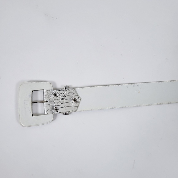 80's faux croc silver wide belt metallic thick shiny - Picture 4 of 9